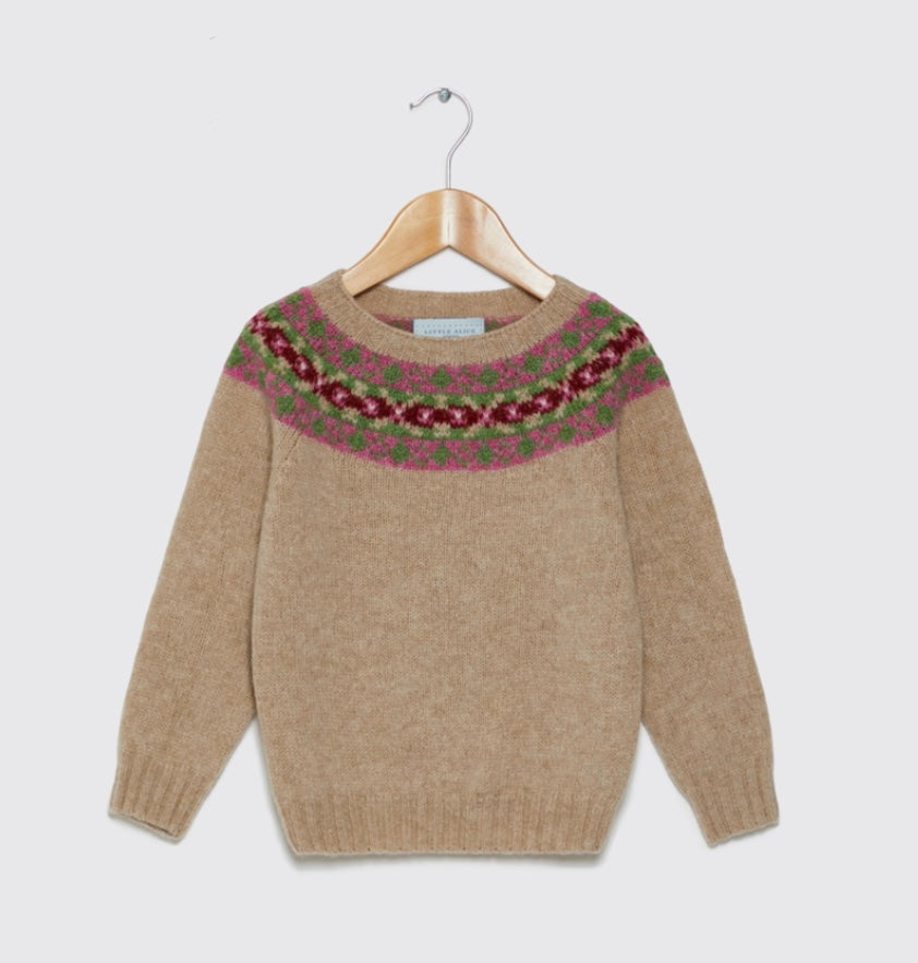 Fair Isle Jumper Nutmeg 100 Wool Made in Scotland Lallie London