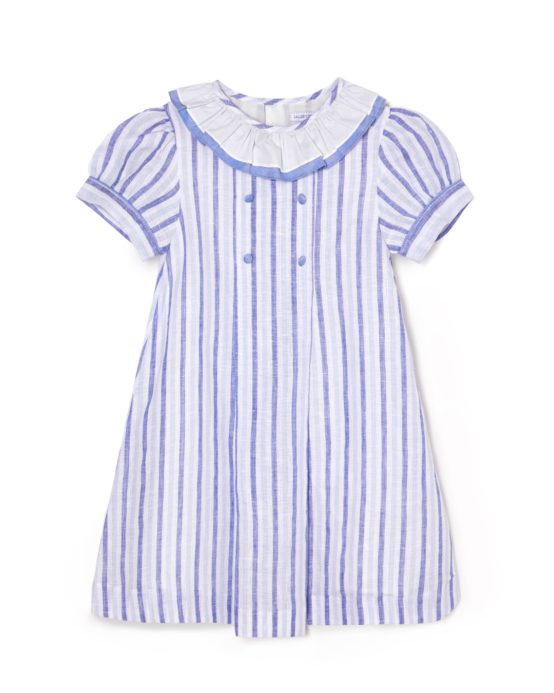 Verity Dress | Double Frill Collar Dress in Blue Stripes